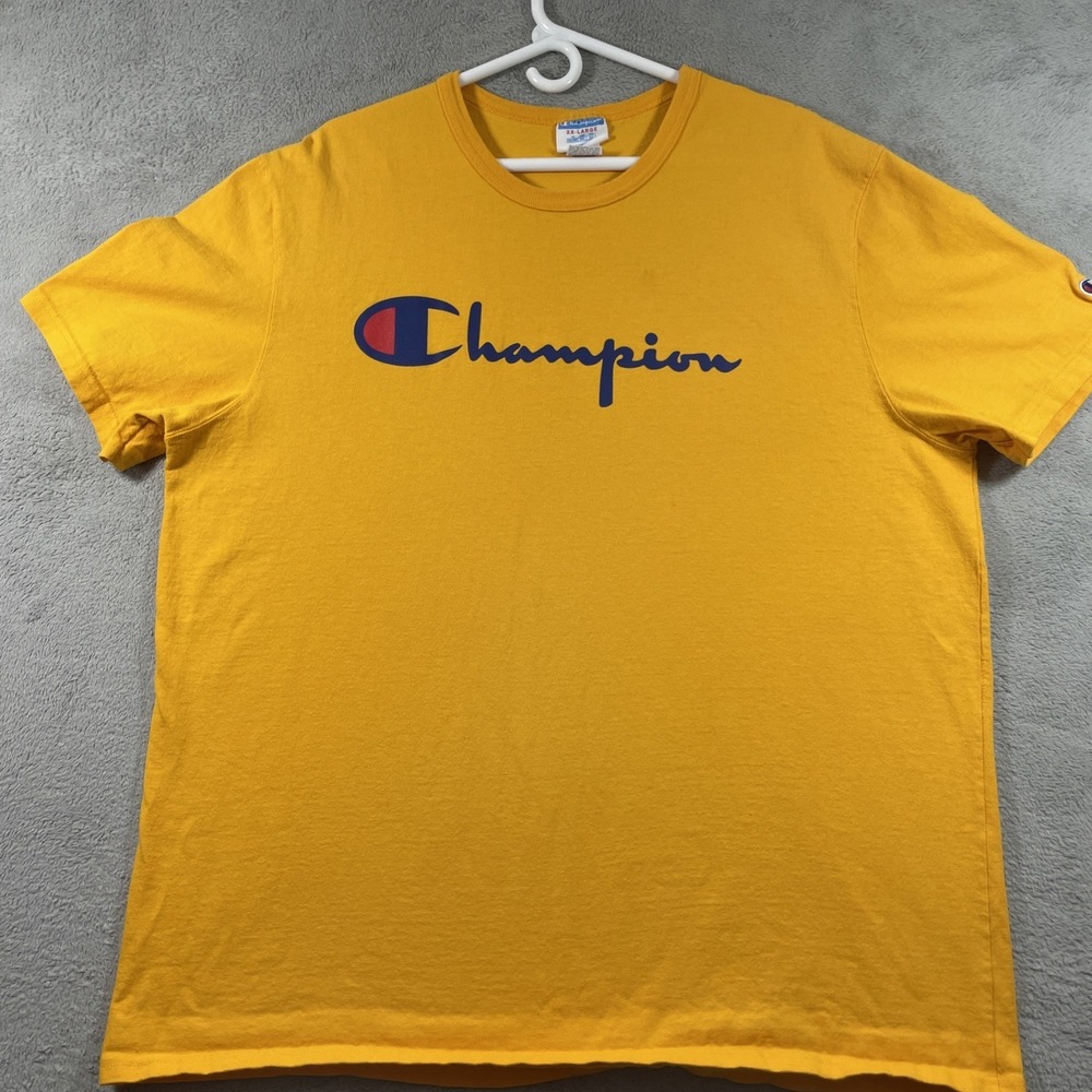 Champion Shirt Adult 2XL Yellow Spell Out Graphic Tee Short Sleeve READ